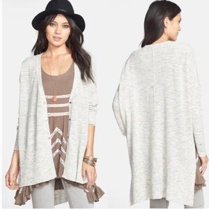 Free people marled grey cream hi low cardigan sweater size small